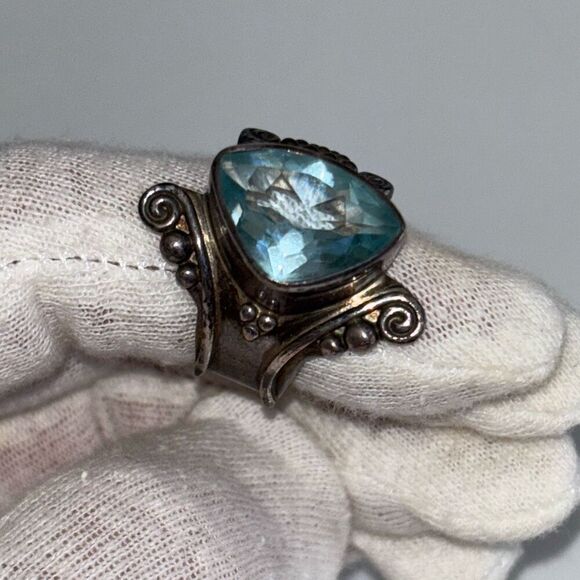 VIntage sajen silver wrap ring blue topaz semi precious stone Sz 8 - Picture 9 of 11